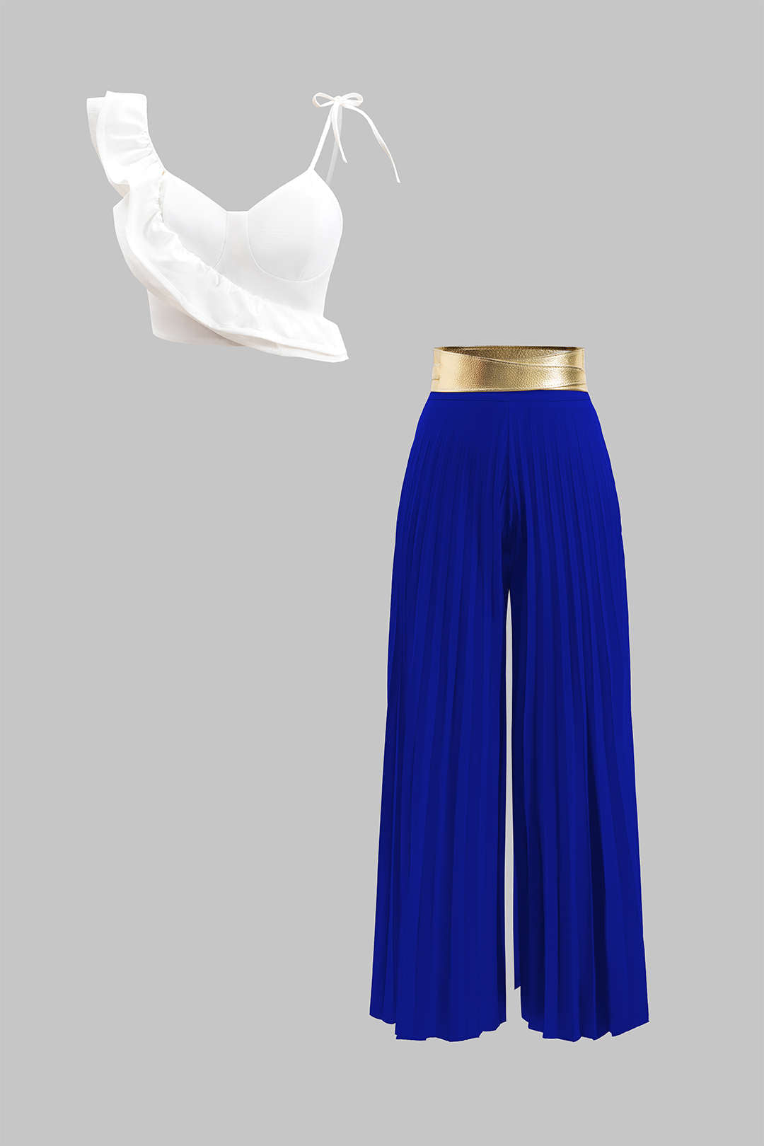 Ruffle Cami Top And Pleated Trousers Set