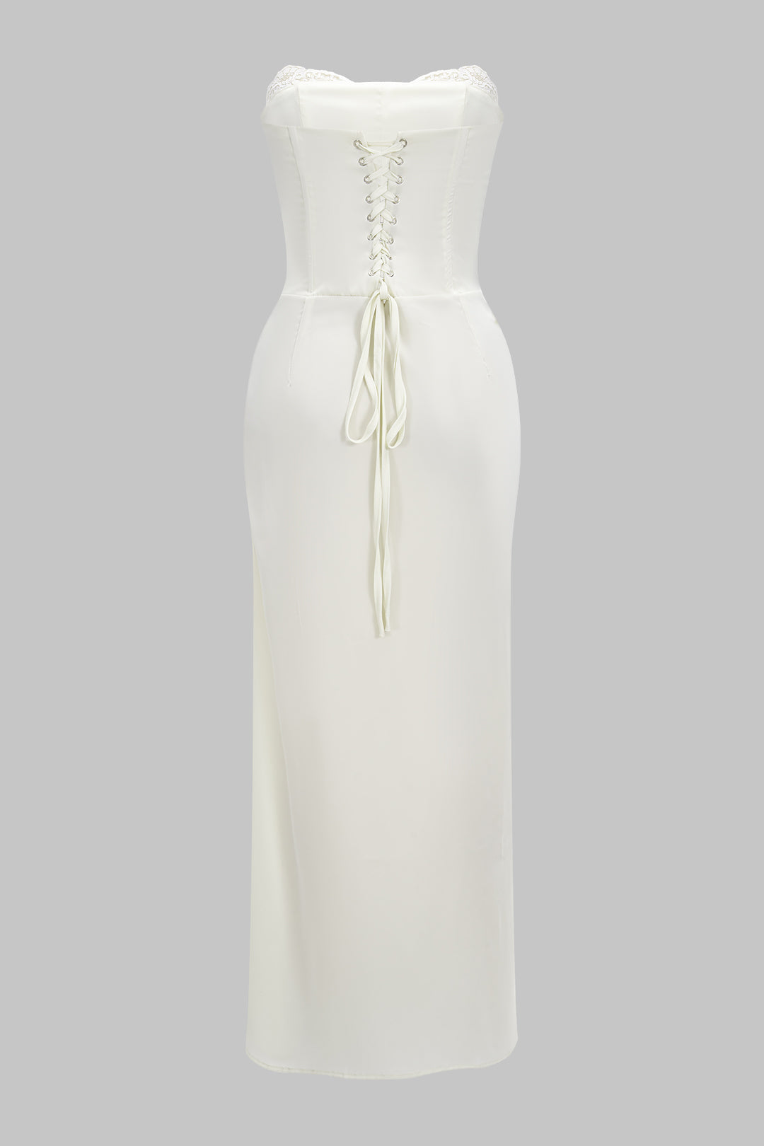 Satin Side Slit Strapless Sleeveless Twist Knot Midi Dress