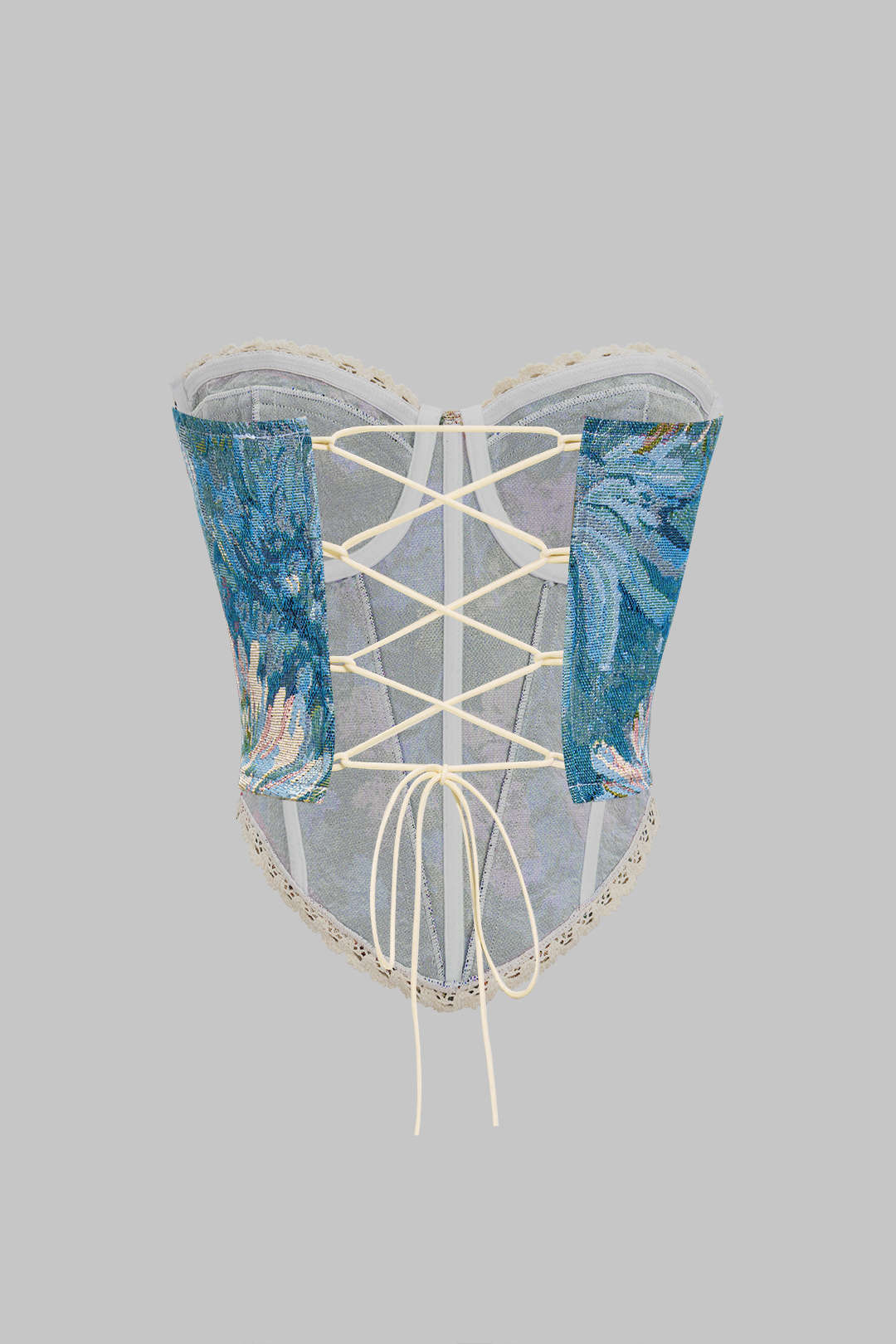 Retro Watercolor Print Jacquard Wrap Tie-Up Tube Top