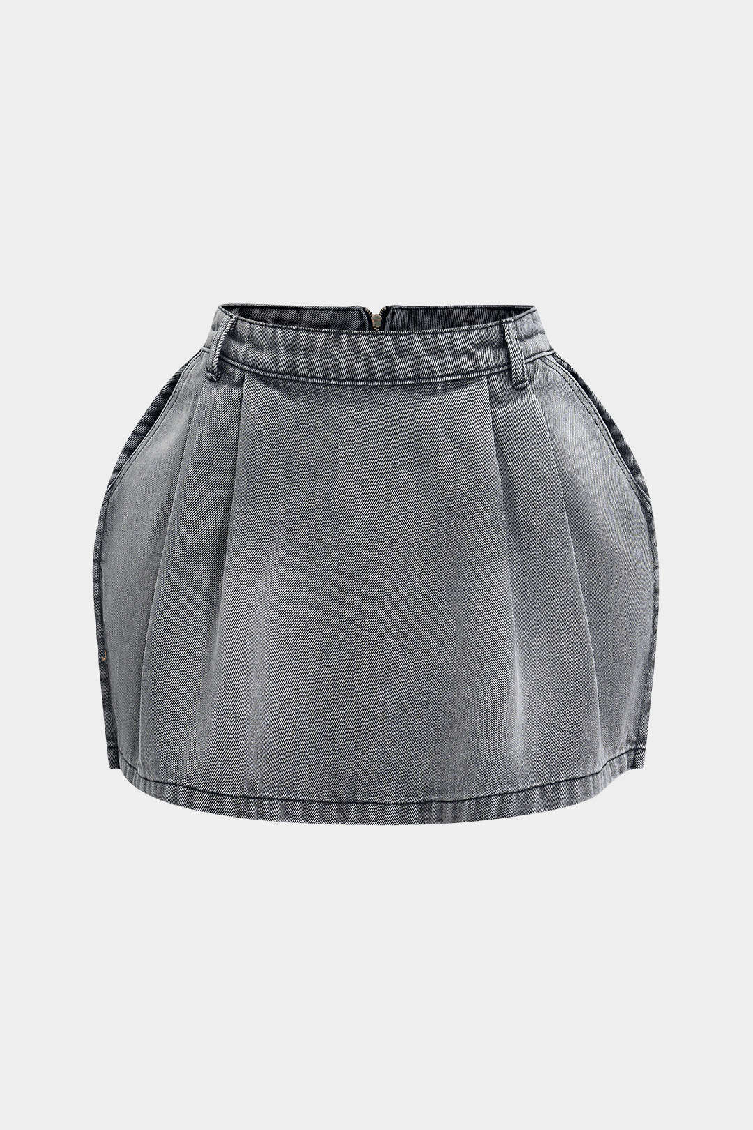 Denim Puff Hem Mini Skirt