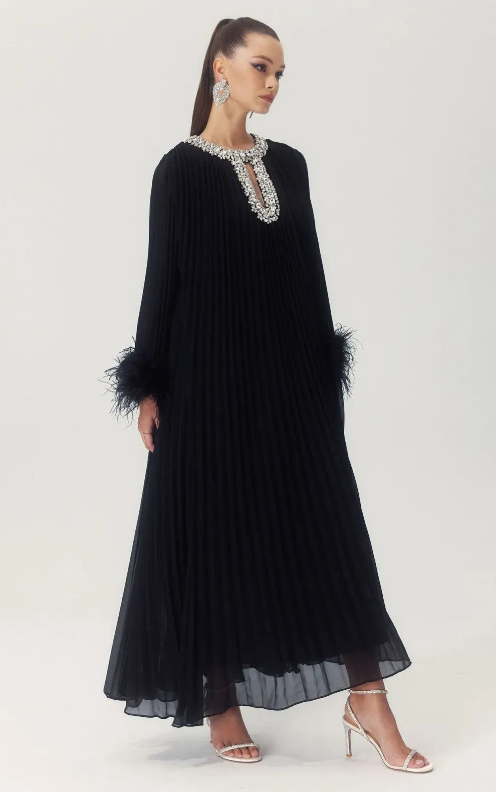 Nyara - Elegant Spliced Diamonds Midi Dress