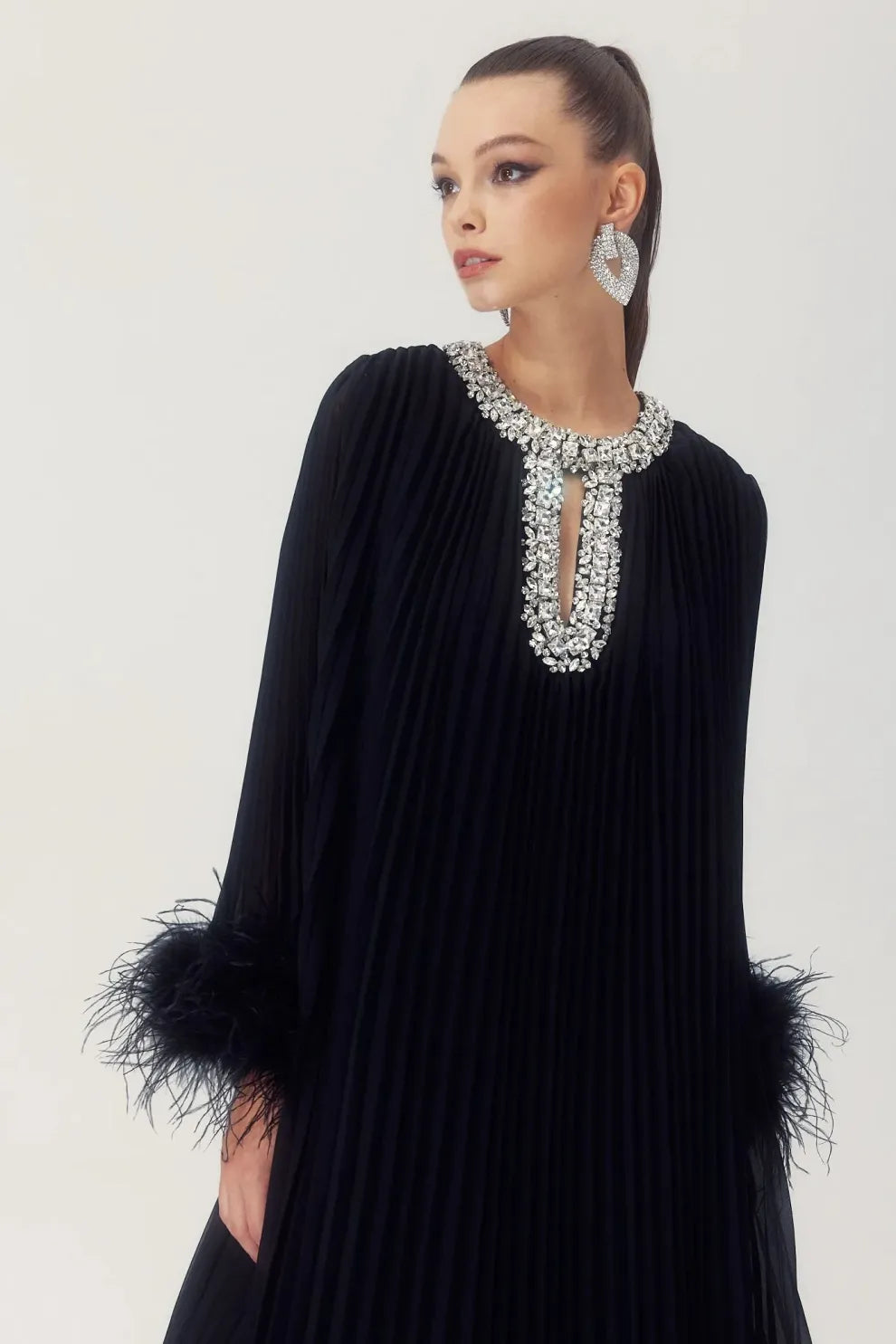 Nyara - Elegant Spliced Diamonds Midi Dress