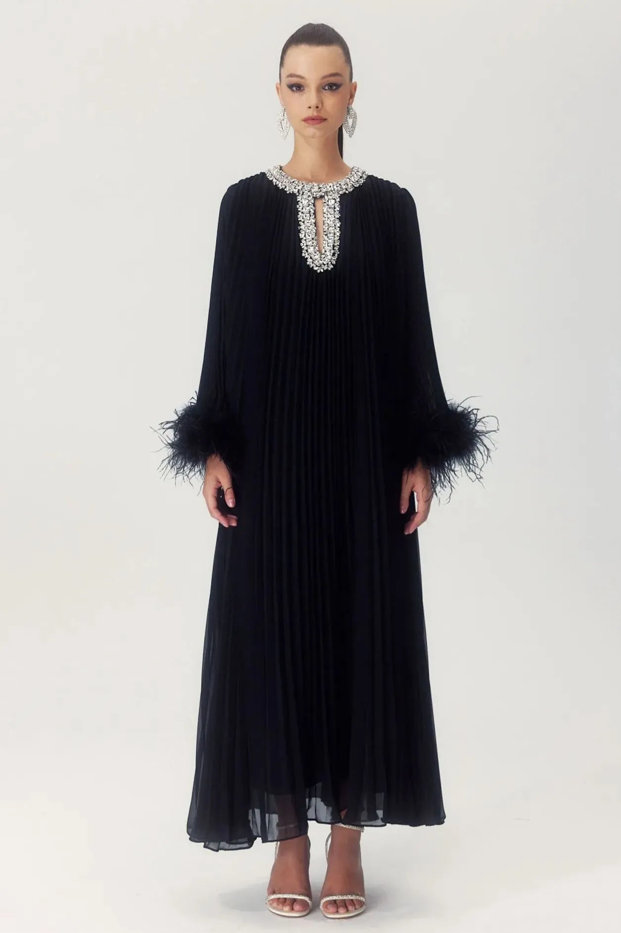 Nyara - Elegant Spliced Diamonds Midi Dress