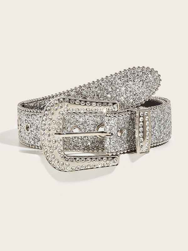 Hip Pop Embellished Sequin Buckle Belt with Rhinestone