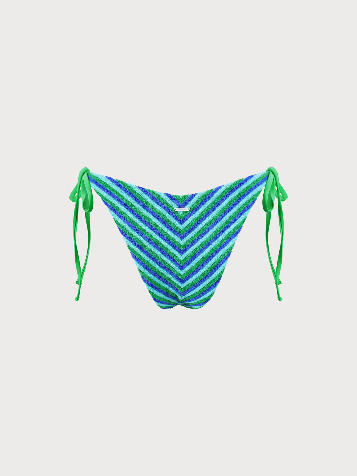 Blue Plush Texture Stripe Tie Bikini Bottom