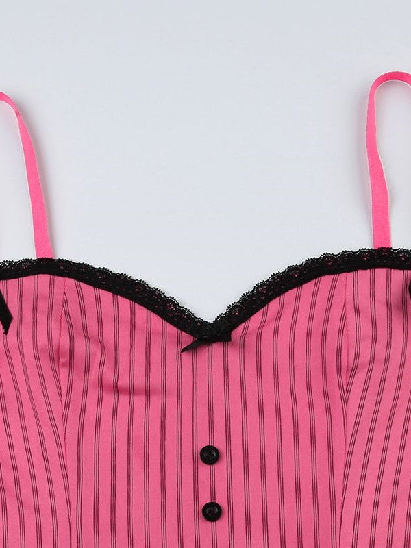 Contrast Vintage Lace Trim Cami Top with Pinstripe