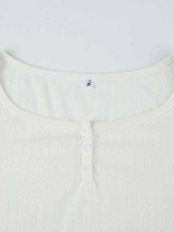 White Classic V Neck Button Up Long Sleeve Top