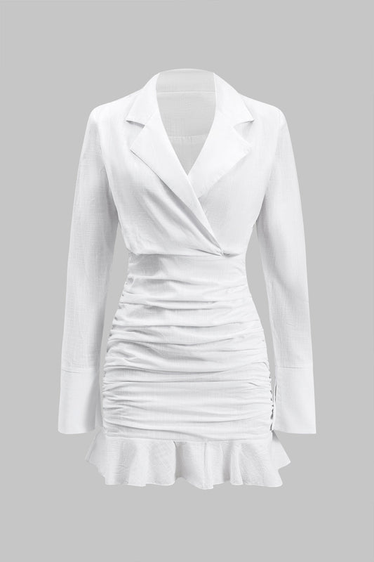 Ruffle Hem Pleated Long Sleeve Mini Dress