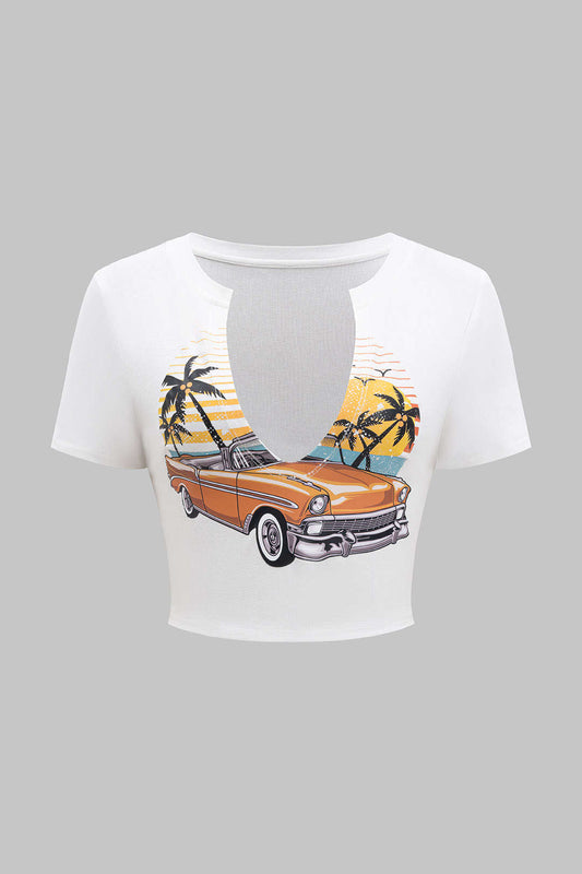 Hawaiian Print Short Sleeve V-neck T-Shirt
