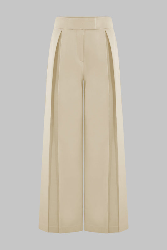 Solid High Waist Ruched Trousers