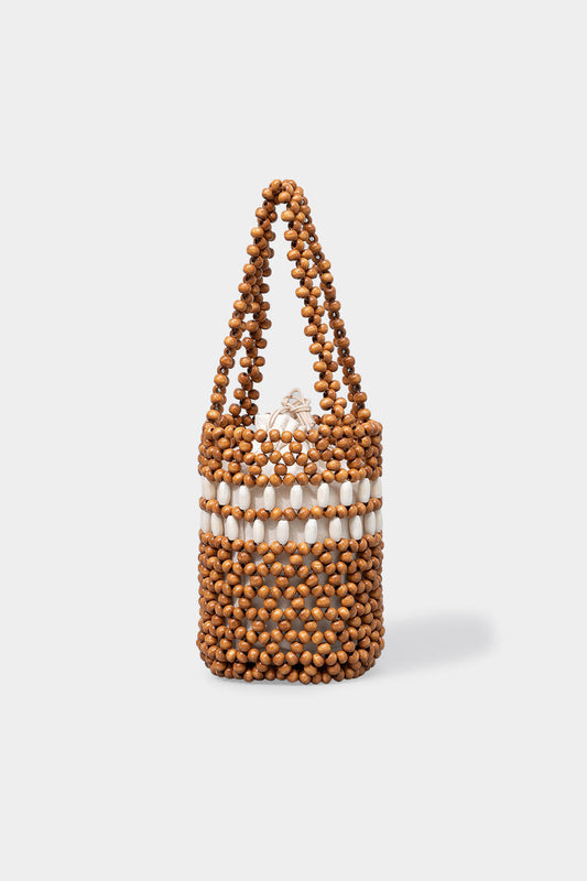 Wood Beads Handmade Woven Tote Bag
