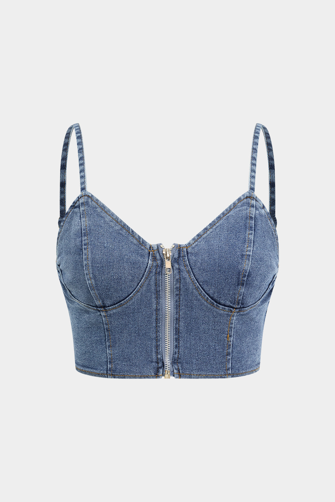 Denim Dry Clean Bustier Zipper Cami Top And Chiffon Pleated Patchwork Trousers Set