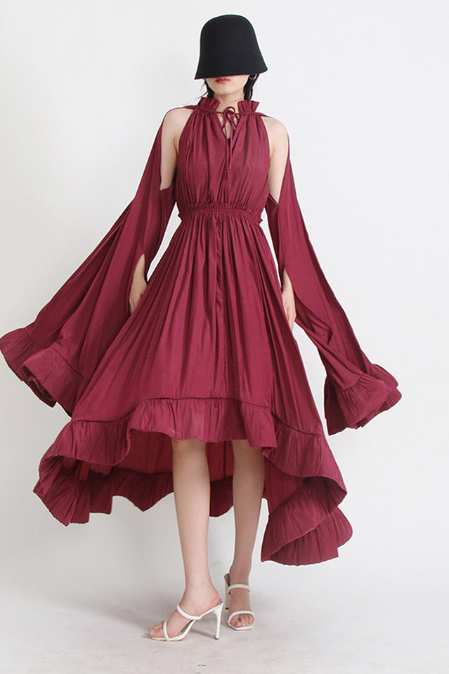 Tie Detailed Ruffled Crepe Dress