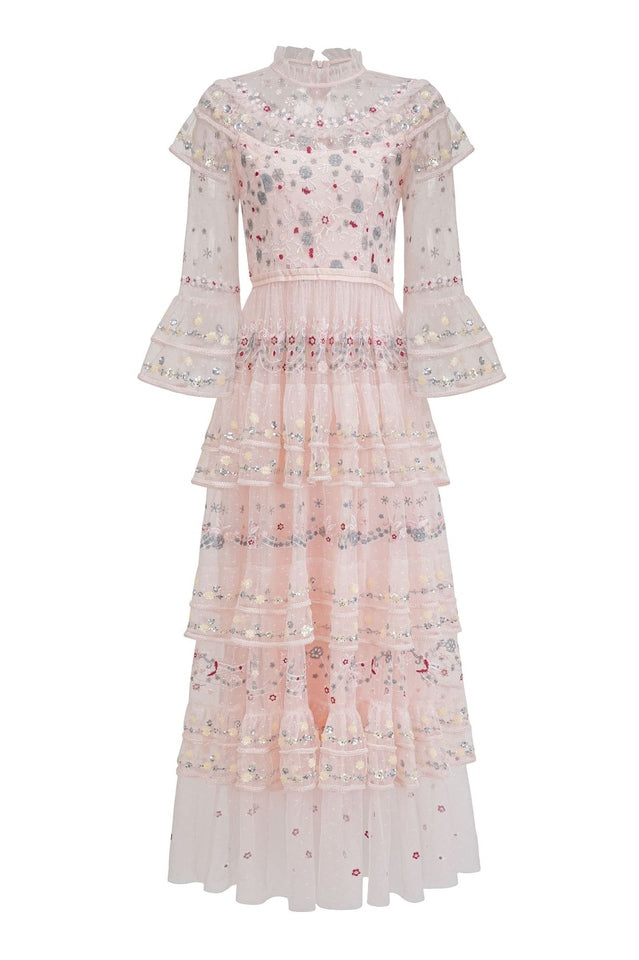 Margot Pink Embroidered Vintage Dress