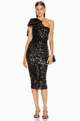 Sequined Longuette Dress With Bow