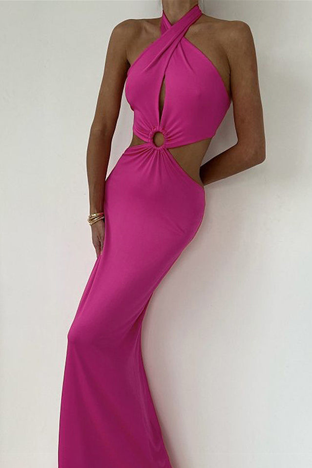 Wrap Front Cutout Backless Maxi Dress