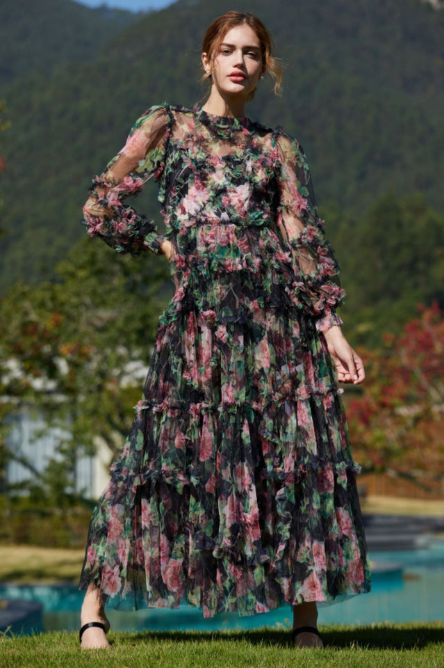 Aurora Floral Mesh Dress