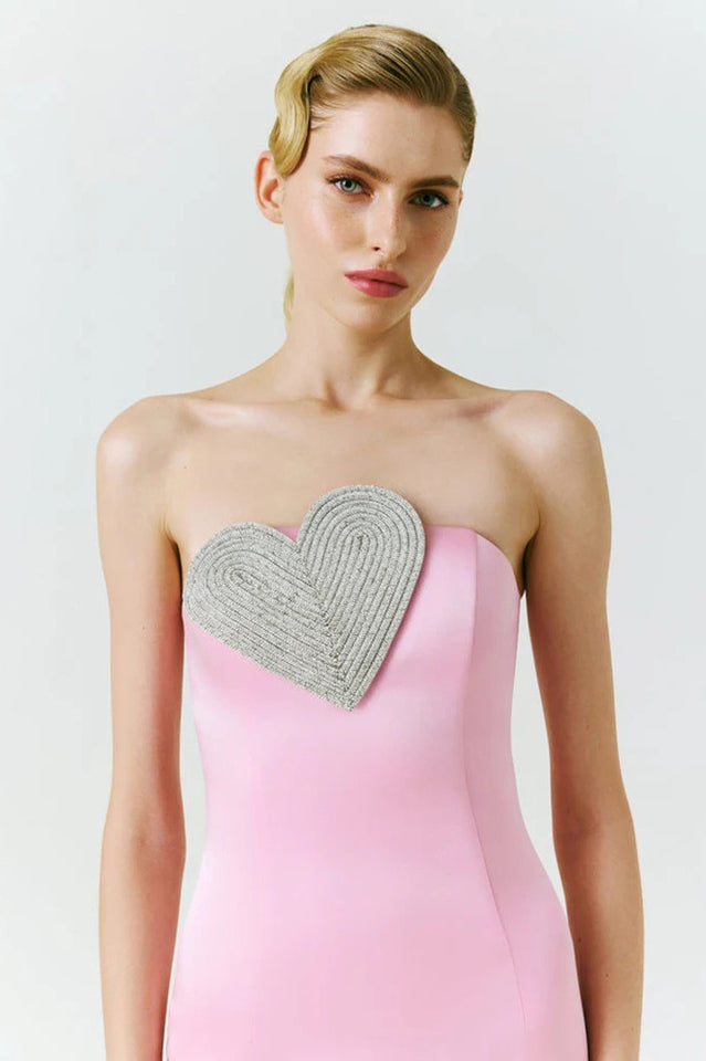 Heart Embellished Strapless Cady Column Dress