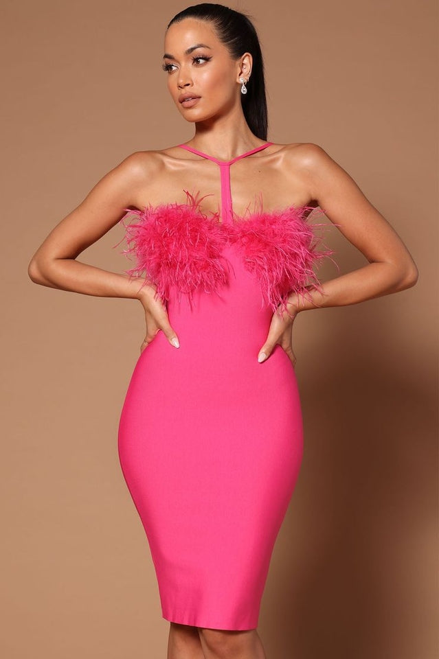 Feather Halter Mini Dress