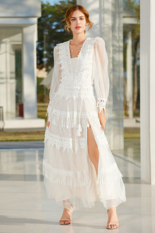 Murphy White Lace Mesh Maxi Dress