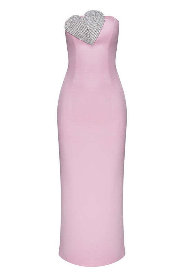 Heart Embellished Strapless Cady Column Dress