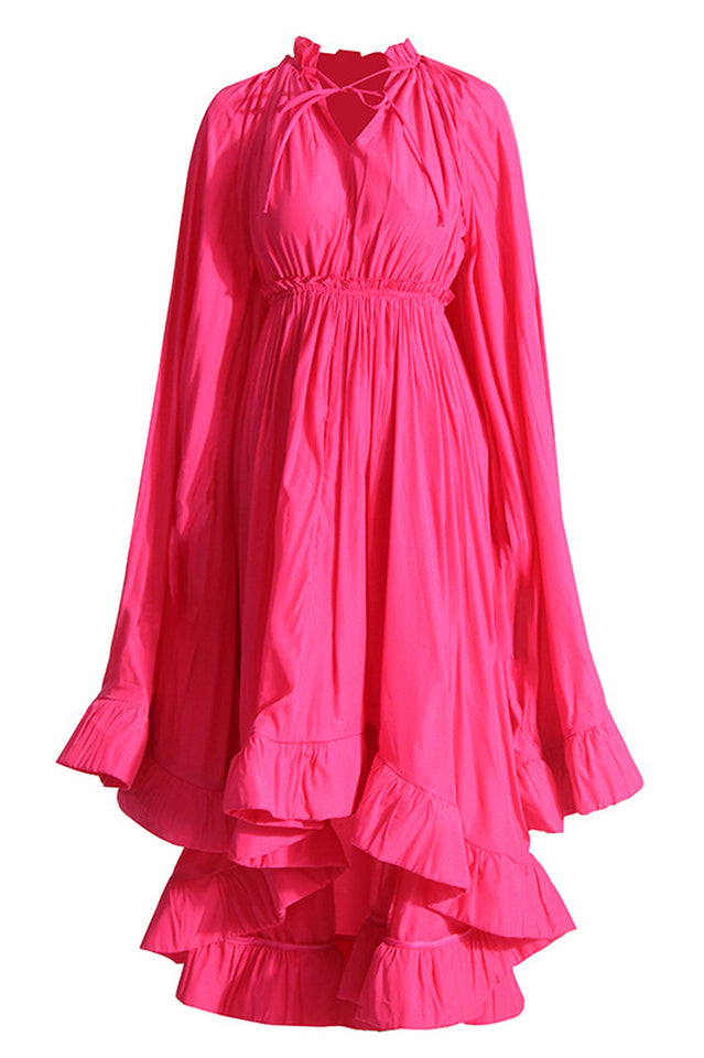 Tie Detailed Ruffled Crepe Dress