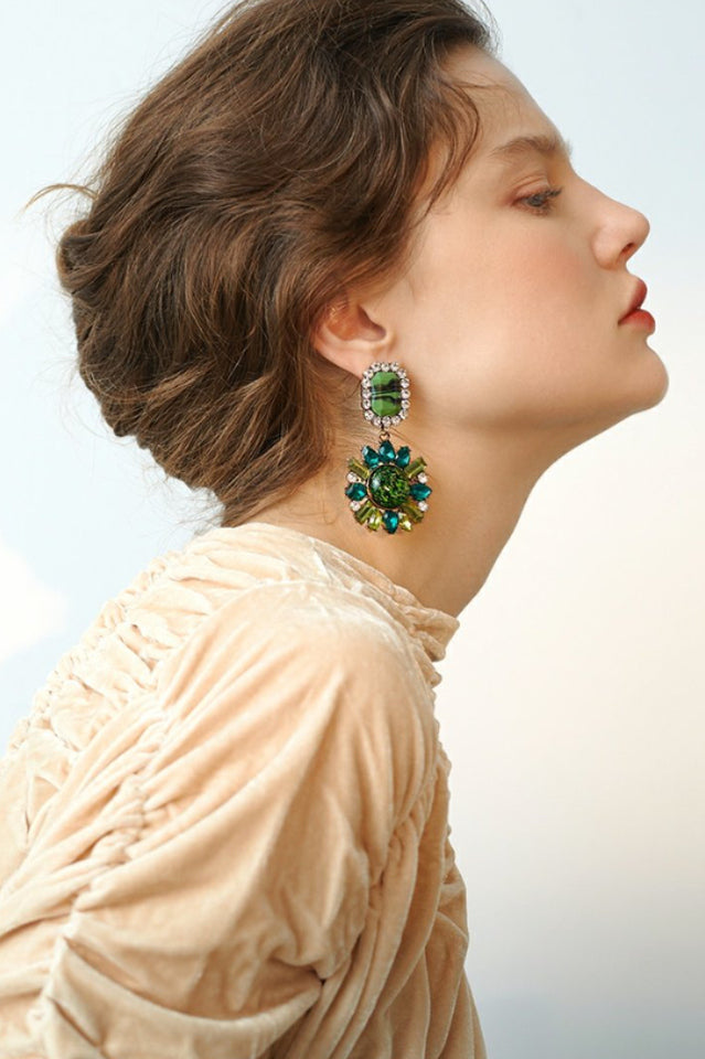 Green Dimond Dangle Earrings