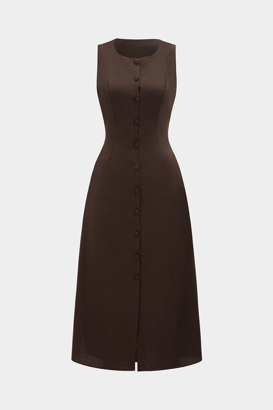 Button Detail Sleeveless Midi Dress