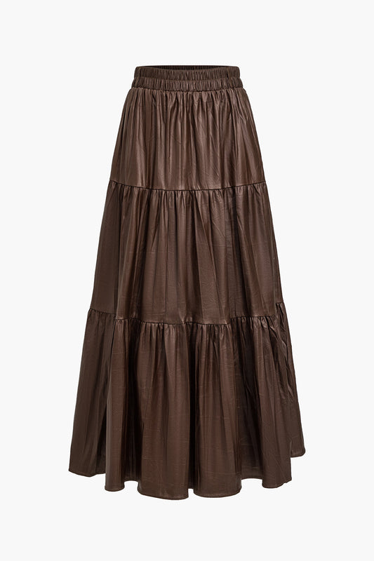Solid Faux Leather Pleated Skirt