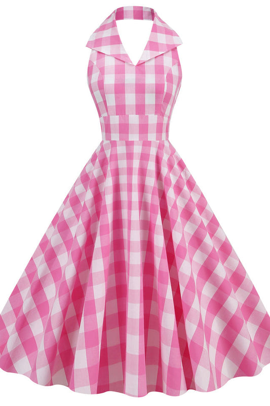 Barbie Movie Margot Pink Plaid Check Dress
