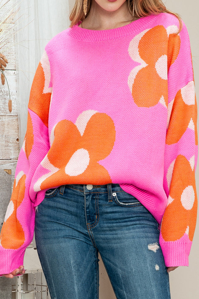 Jesminda Flower Pattern Slouchy Sweater