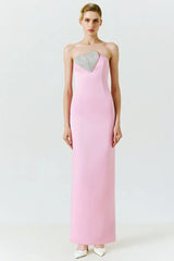 Heart Embellished Strapless Cady Column Dress