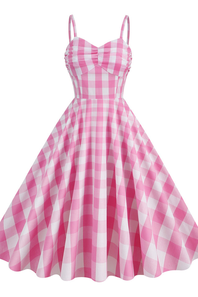 Barbie Movie Margot Pink Plaid Check Dress