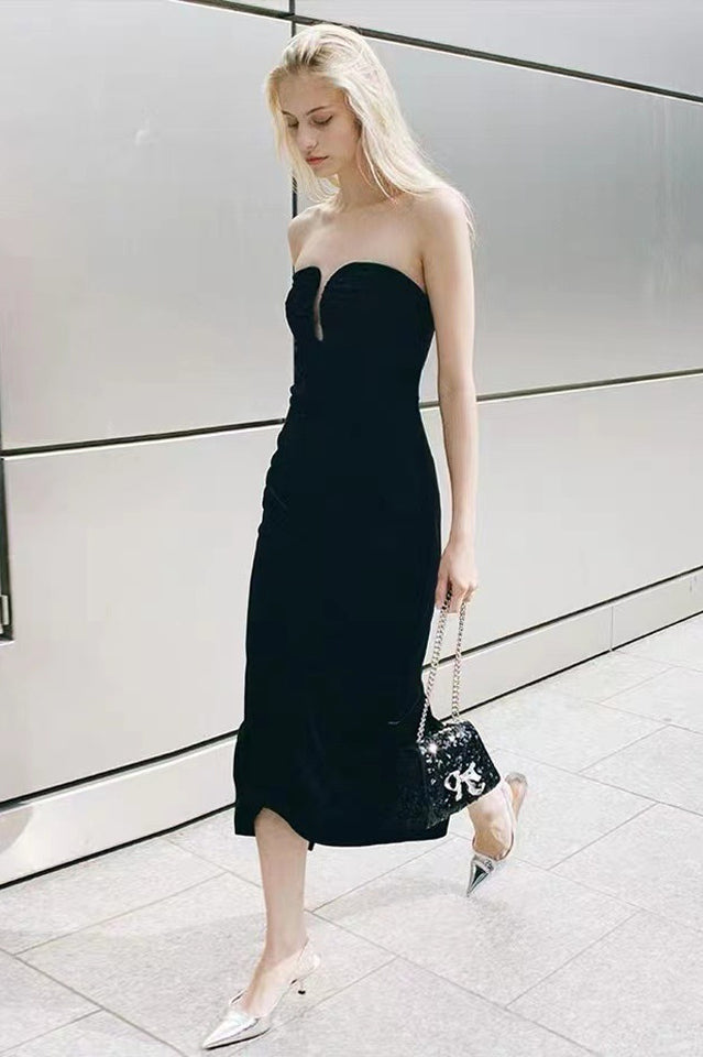 Velvet Strapless Midi Dress