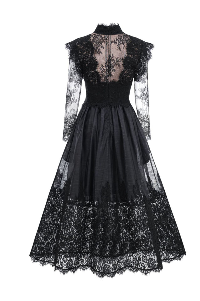 Jamie Black Floral Lace Stitching Dress