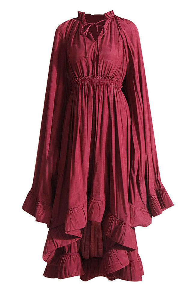 Tie Detailed Ruffled Crepe Dress