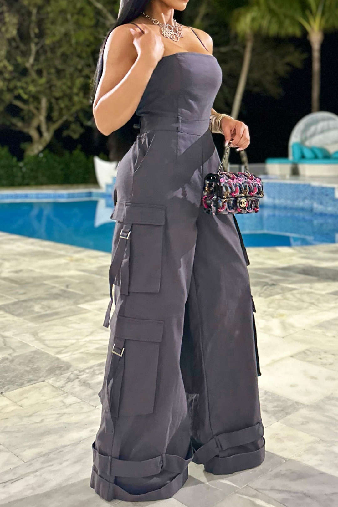 Solid Pocket Slip Jumpsuit