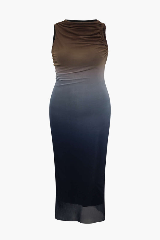 Plus Size Ombre Print Ruched Tank Maxi Dress