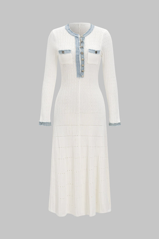 Knit Patchwork Hollow Out Long Sleeve Dress