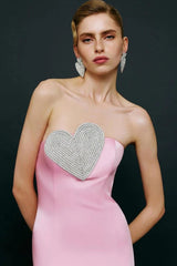 Heart Embellished Strapless Cady Column Dress