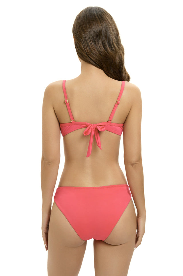 Solid Color Tie Front Bikini Set