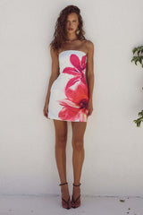 Strapless Floral Print Mini Dress