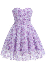 Strapless 3D Floral A Line Dress