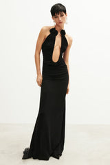 Strapless Plunge Maxi Black Dress