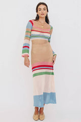 Crochet Knit Striped Maxi Dress