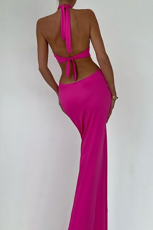 Wrap Front Cutout Backless Maxi Dress