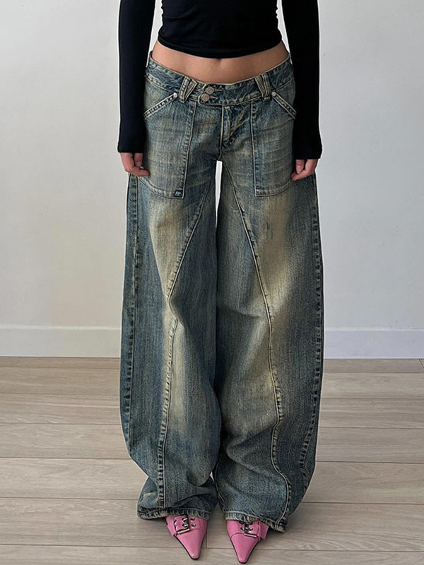 Punk Distressed Irregular Dividing Line Baggy Jeans