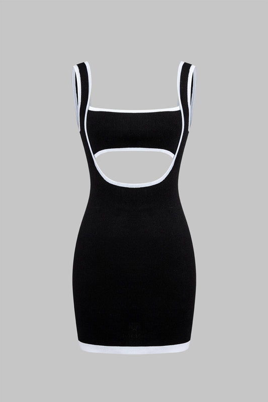 Contrast Knit Cut Out Backless Dress
