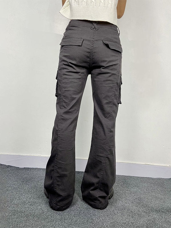 High Elasticity Flare Cargo Pants with Flap Pockets