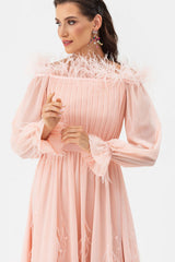 Lilian One Shoulder Feather Long Sleeve Dress